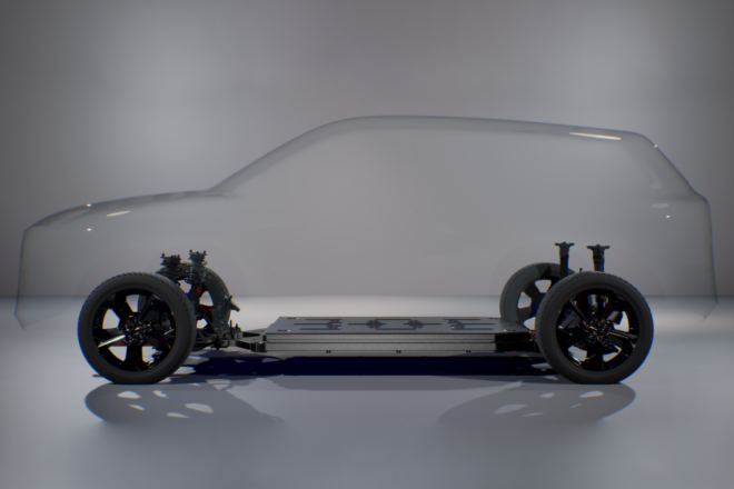 Die neue Elektro-Plattform von Mazda mit einer Auto-Silhouette