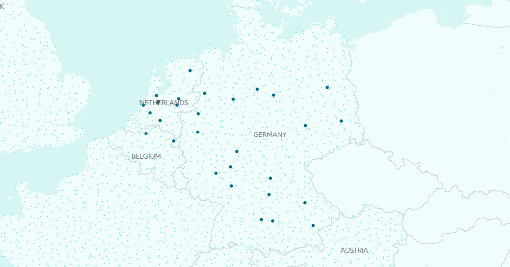 Eine Karte von Deutschland mit den Batterietauschstationen von NIO