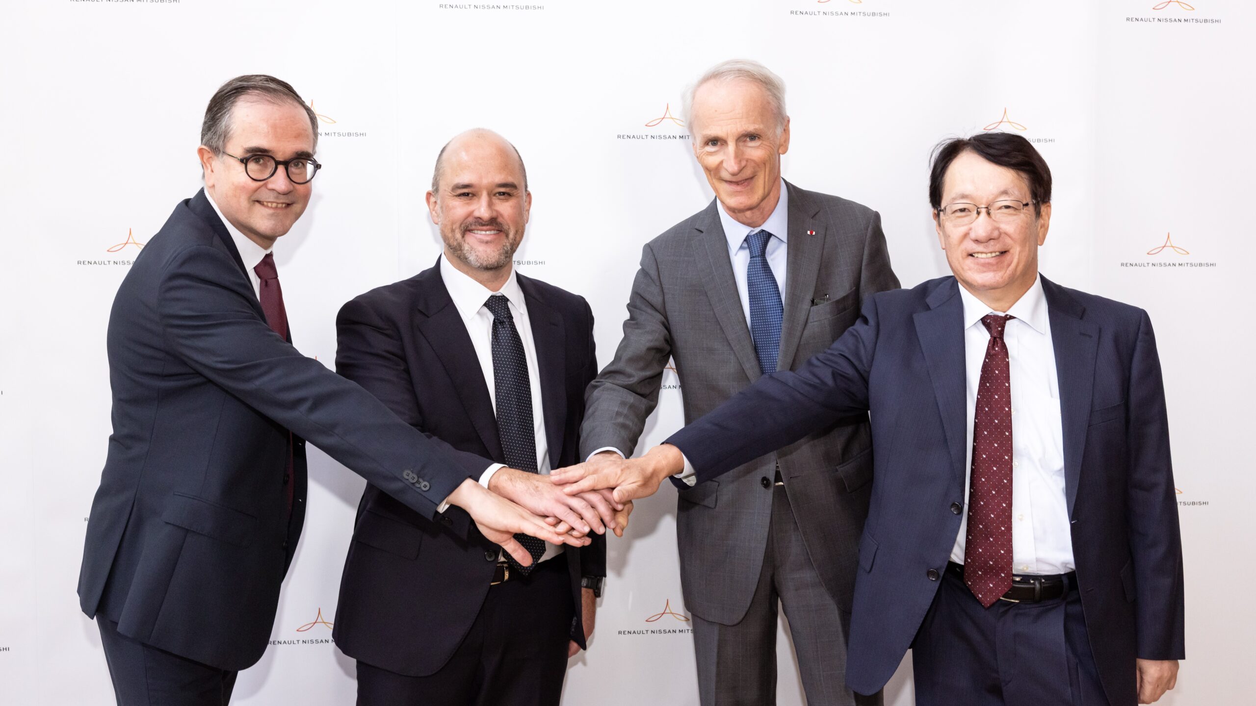 Ivan Espinosa (Nissan CEO), Takao Kato (Mitsubishi Motors CEO), François Provost (Renault CEO) und Jean-Dominique Senard (Allianzvorstand)