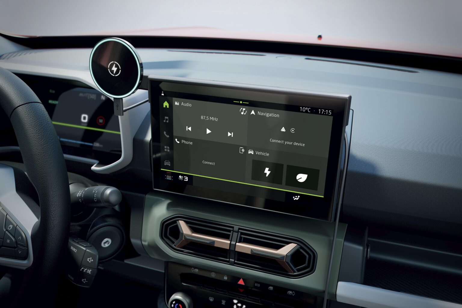 Cockpit mit optionalen 10,1-Zoll-Touchscreen im Dacia Spring 2026