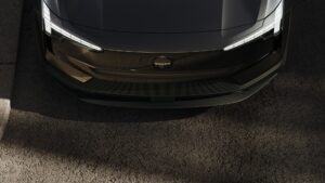 Draufsicht auf die Front beim Volvo EX30 Black Edition