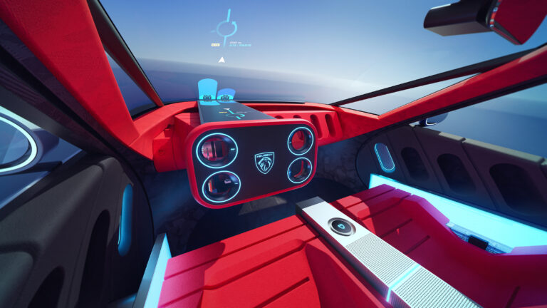 Ansicht vom Cockpit mit Hypersquare-Lenkrad im Peugeot Polygon Concept