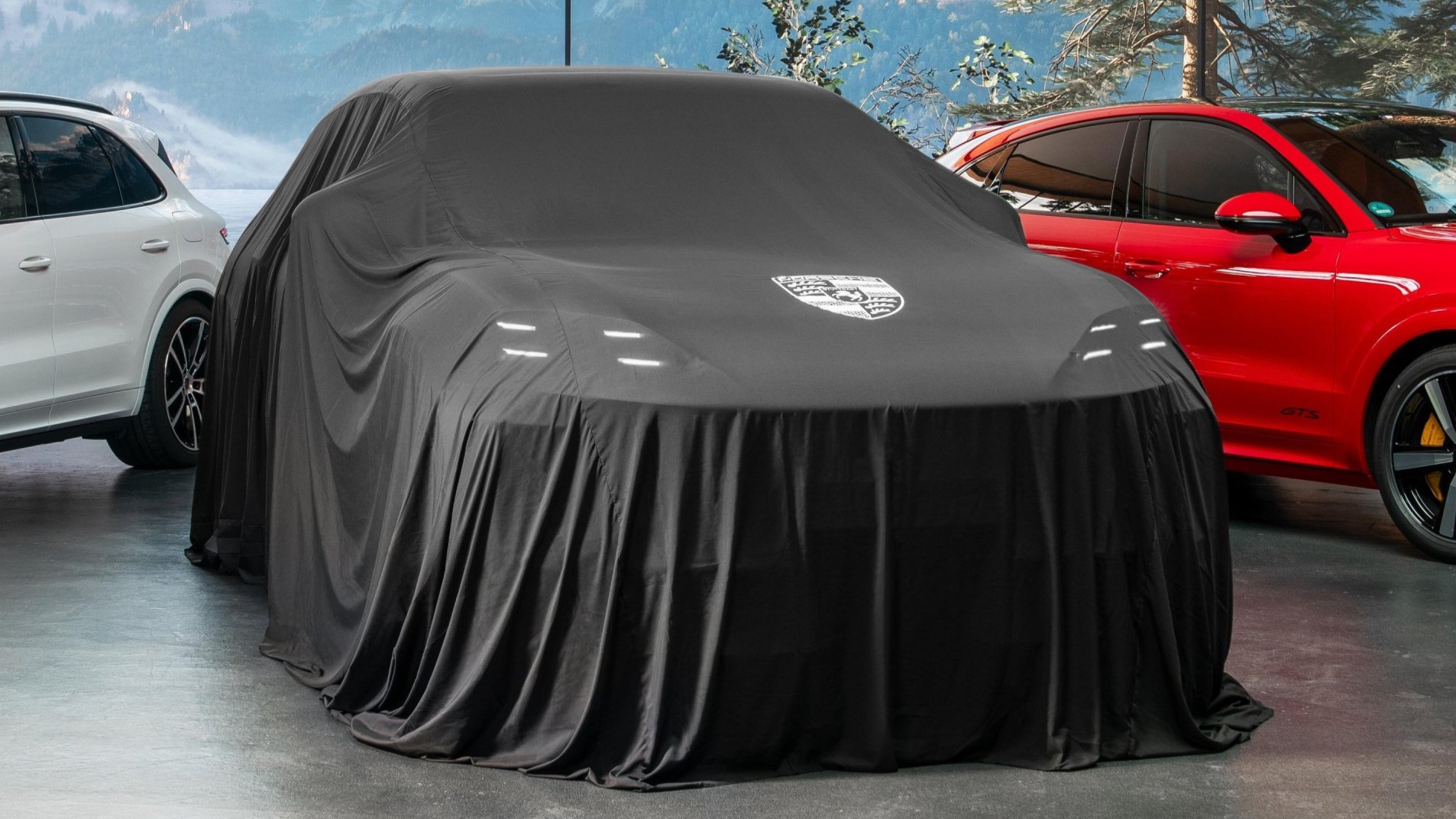 Teaserbild zur Ankündigung der Weltpremiere vom Porsche Cayenne Electric
