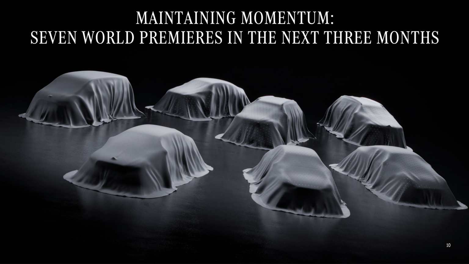 Screenshot vom Strategie-Update von Mercedes mit Ankündigung zur Weltpremiere von sieben Modellen in den nächsten drei Monaten (Stand: Februar 2026)