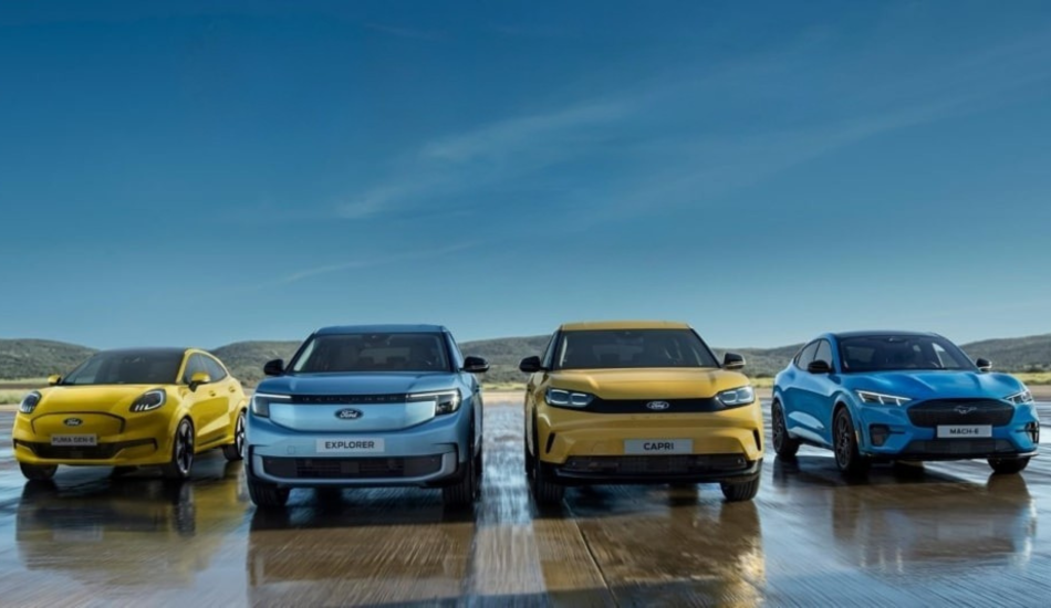 Ansicht der Modelle Ford Puma Gen-E, Explorer, Capri, Mustang Mach-E